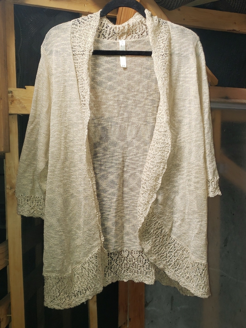 Pina Rossi Cream Crochet Knit Open Front Cardigan Boho Festival Kimono Size 2X